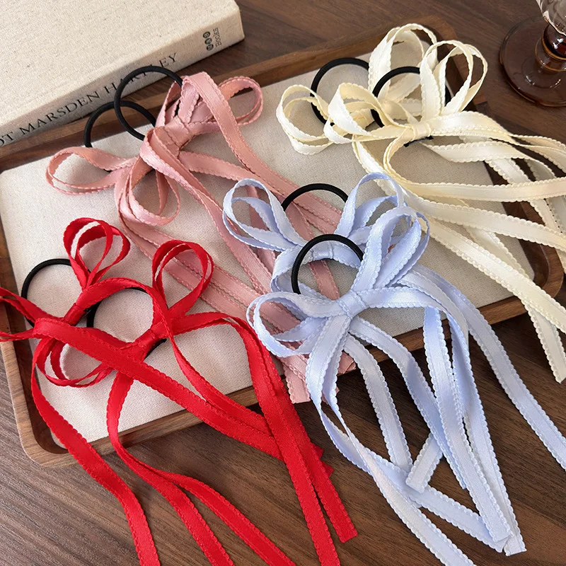 Ribbon Bow Elastic Headband Hair Rope Ties Long Tassel Bowknot Hair Scrunchies Ponytail Holder Rubber Bands Hair Accessories 1pc view 3