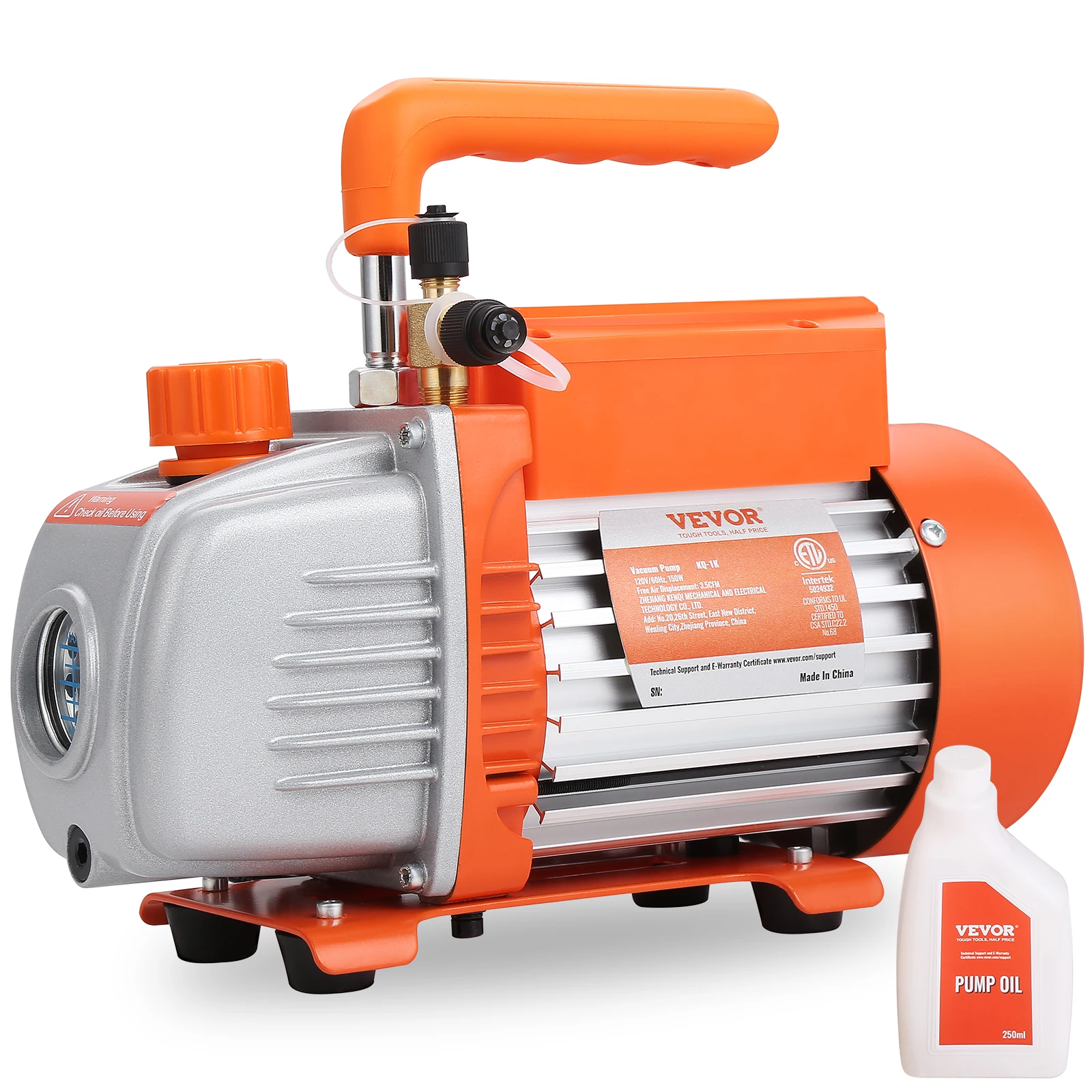 VEVOR 1/5HP Single Stage Vacuum Pump 3.5 CFM 120V AC Air Conditioning Conditioner Vacuum Pump 1/4