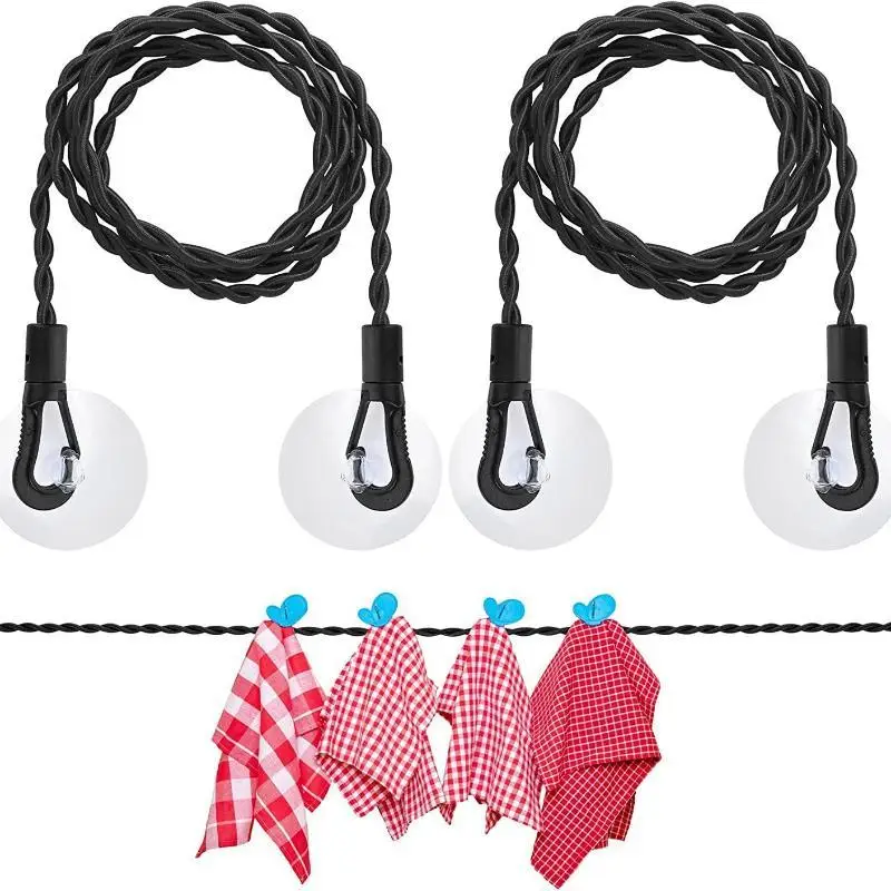 Elastic Retractable Hanging Rope 1Pcs Suction Cups Hooks Travel Clothesline Convenient Laundry Accessory For Trips