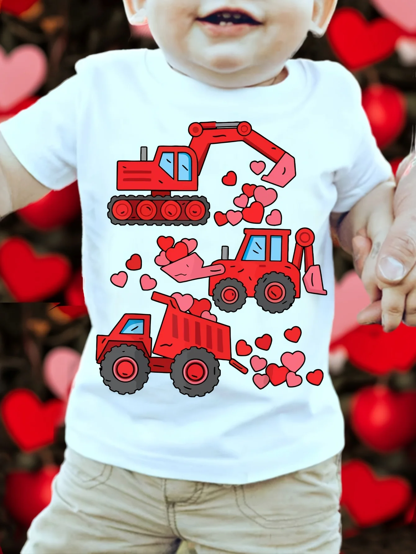 Children's Truck Excavator Love Printed Cute and Comfortable Versatile T-shirt for Daily Outdoor Wear Parent Child Top