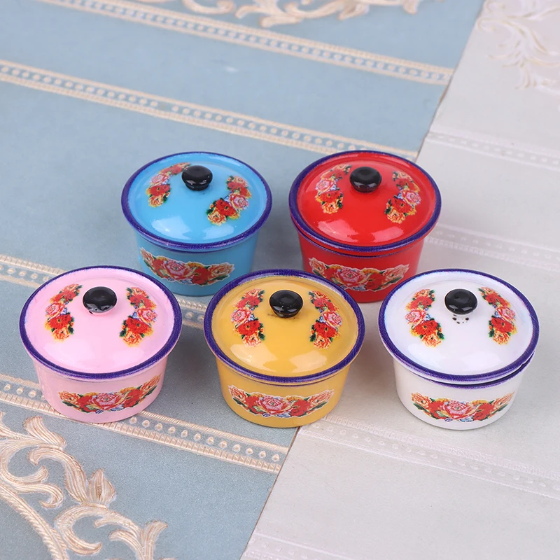 2Pcs/set Dollhouse Miniature Decoration Enamel Basin Doll House Kitchen Nostalgic Life Scene Toys Accessories