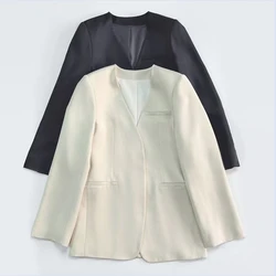 Autumn and winter new product temperament V-neck buttonless texture simple classic casual suit jacket