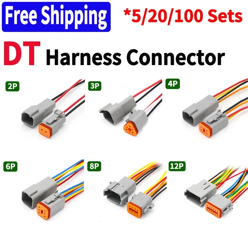 

5/20/100 Sets Deutsch DT Connector with 15cm Wiring Harness,Waterproof Electrical Connector - DT06-2S/DT04-2P 2P 3P 4P 6P 8P 12P