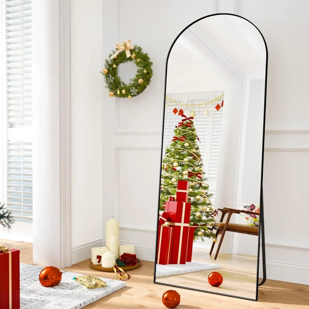 Arched Full Length Mirror Free Standing Leaning Mirror Hanging Mounted Aluminum Frame Simple Home Decor,Black Mirrors