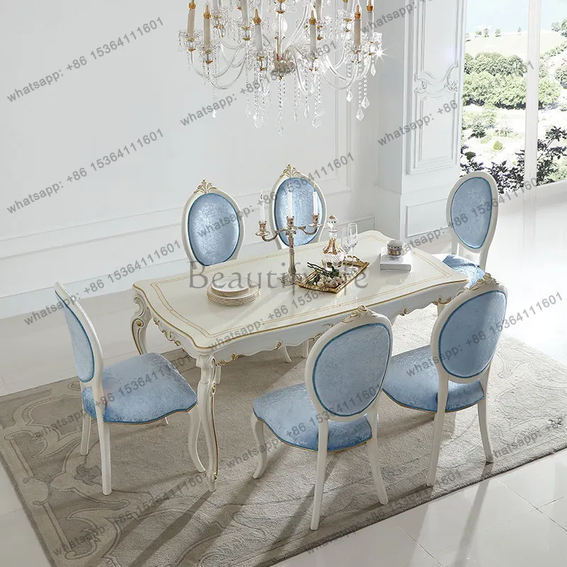 French pastoral style European romantic solid wood birch carved long dining table