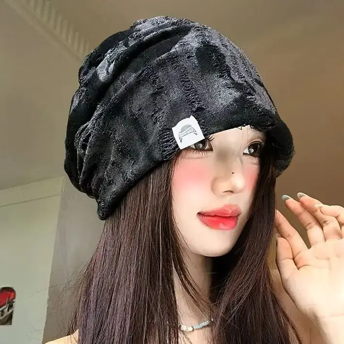 Retro Tie-Dye Knit Ripped Beanie: Loose-Fitting, Fashionable  Cool Breathable, Soft Face Slimming