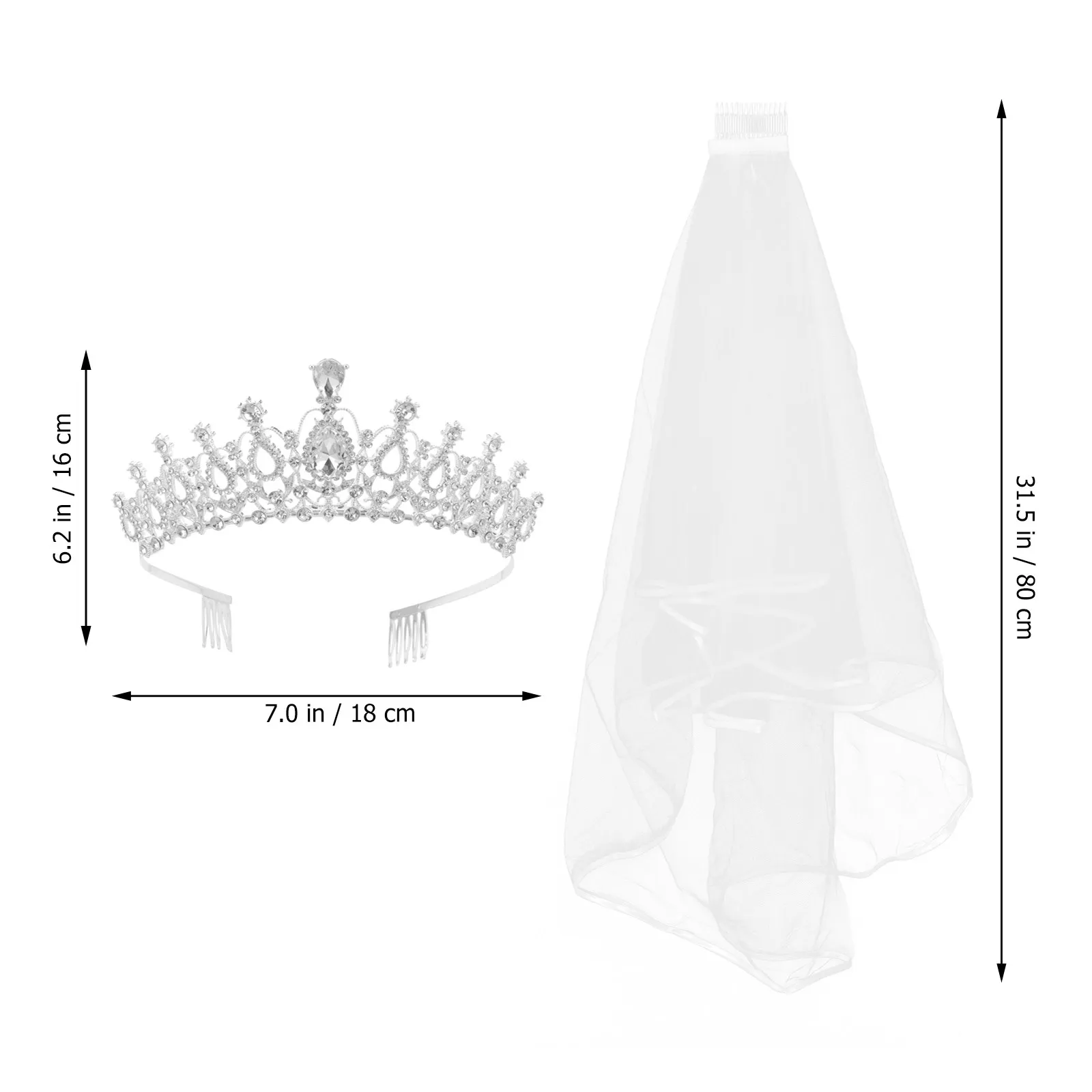 2Pcs Exquisite Double Layer Lace Veil with Rhinestone Tiara Crown Elegant Bridal Headpiece for First Communion Baptism Event
