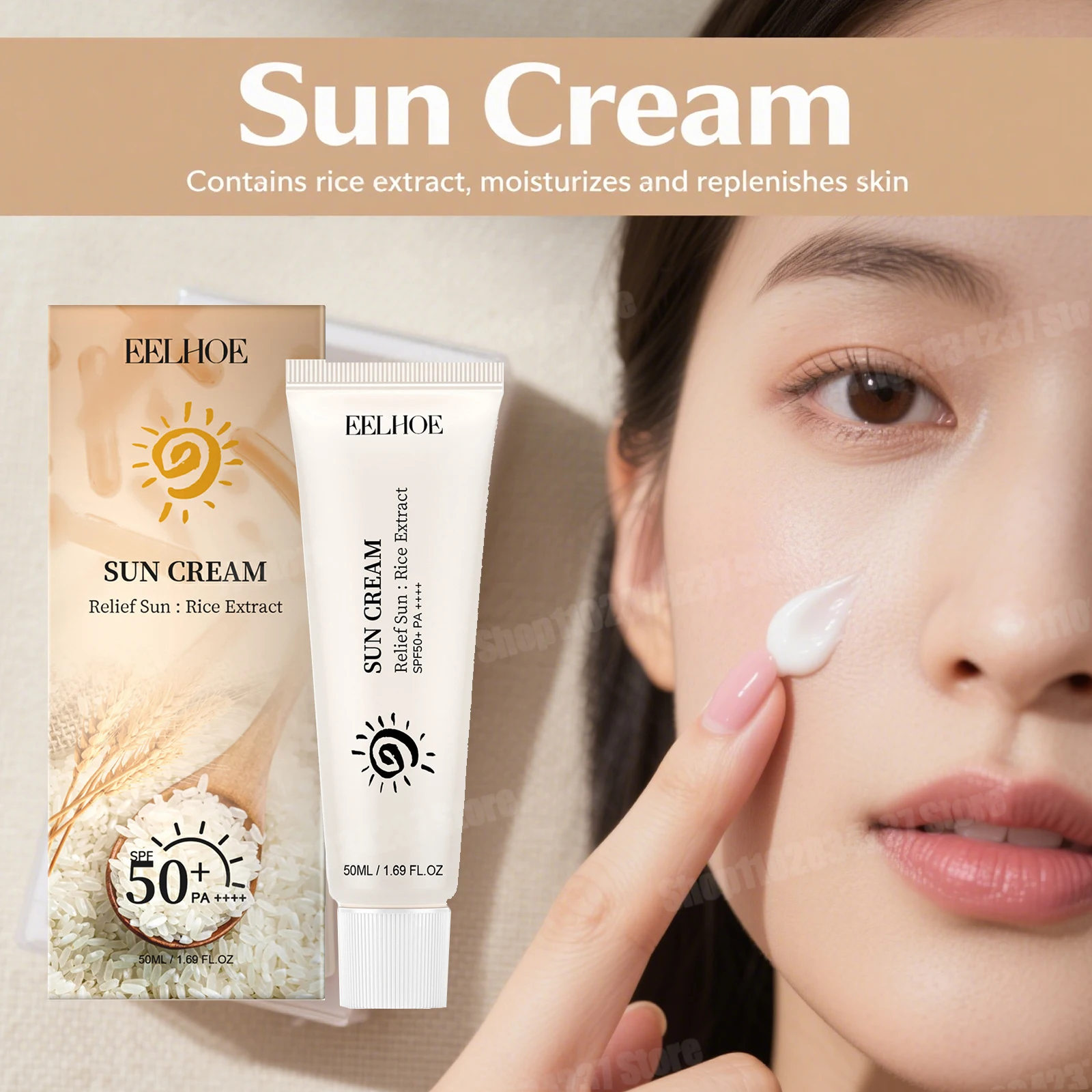

Rice sunscreen, moist, refreshing, non-stick, natural protection from UV exposure to the sun to increase skin elasticity