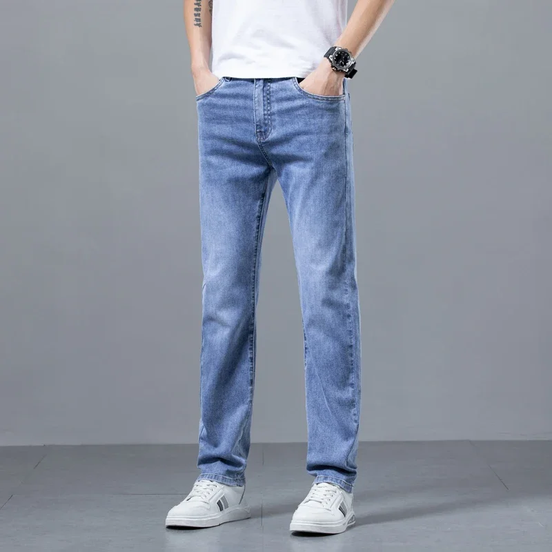 Men\'s New Business Straight Jeans Stretch Breathable Soft Spring Summer Casual Denim Trousers Korean Fashion Classic Male Pants