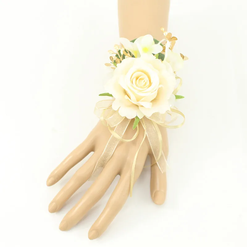 Zijde Rozen Boutonniere Bruiloft Knoopsgat Kant Parel Corsage Armband Bruidsmeisjes Bruidegom Boutonniere Bloemen Huwelijk Accessoires