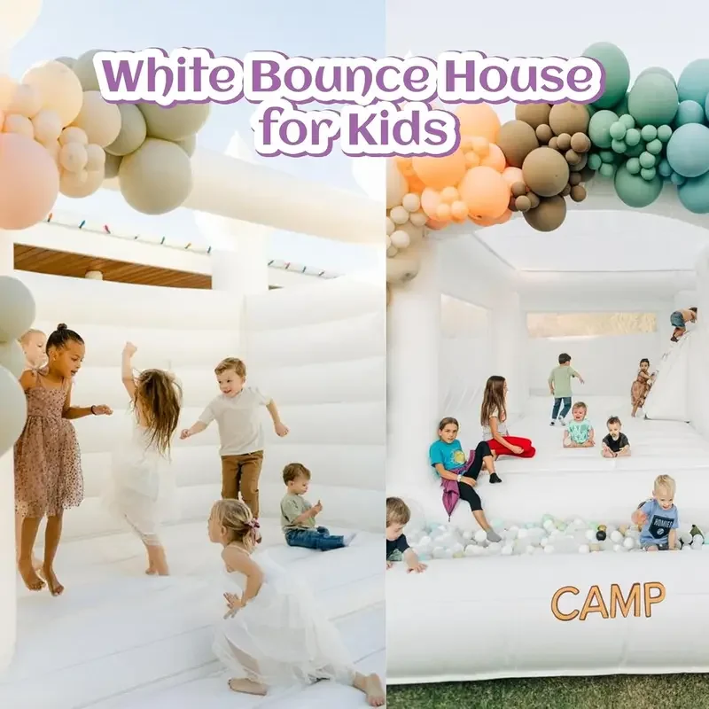 Commercial White Bounce House with Slide Ball Pit for Adults Big Kids PVC Bouncy castle with Blower for Birthday Party Wedding