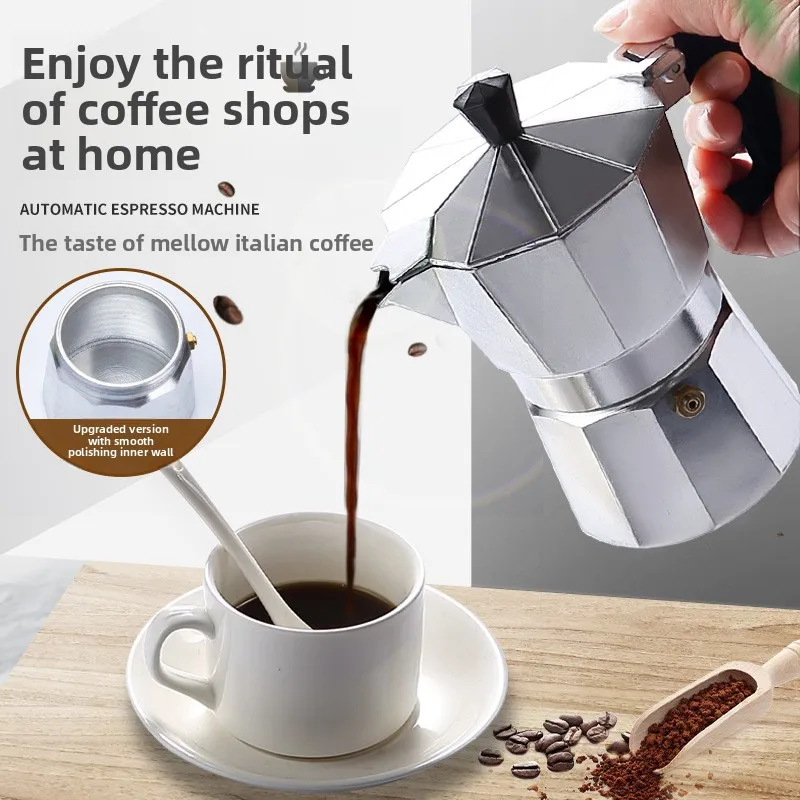 Moka Pot,Italian Stovetop Espresso Maker, 1 up Aluminum Coffee Percolator for Gas & Electric Stove, BPA-Free