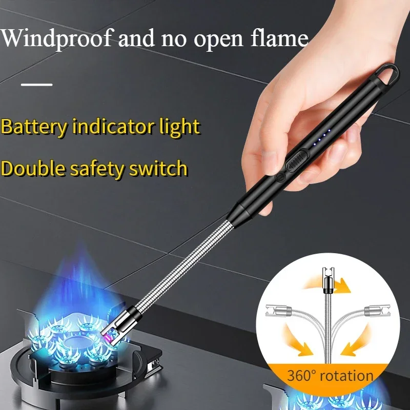 Electric Arc Pulse Windproof Cigarette Lighter USB Charging Ignition Tool for Kitchen Candle Gas Stove 360 Degree Hose Lighters