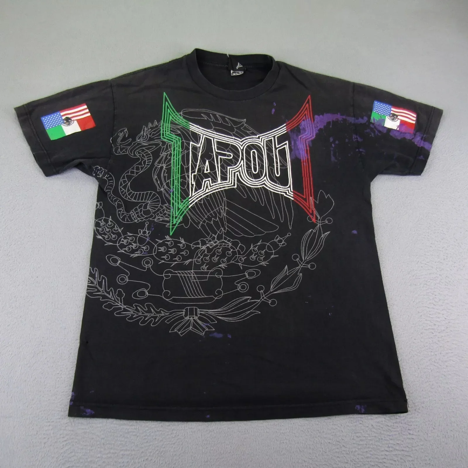 Camisa Vintage Y2K para hombre, grande, negra, Loco, MMA, México, banderas de Estados Unidos, artes marciales