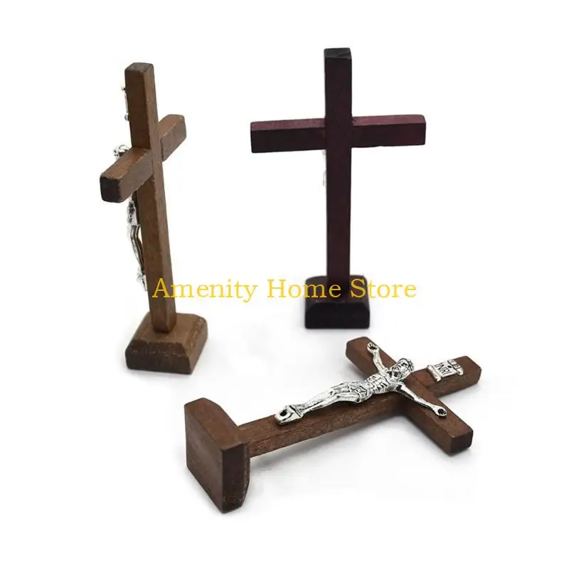 F26C 1Pc Wood Catholic Crosses Standing Crucifix Church Decoration Religious Baptisms
