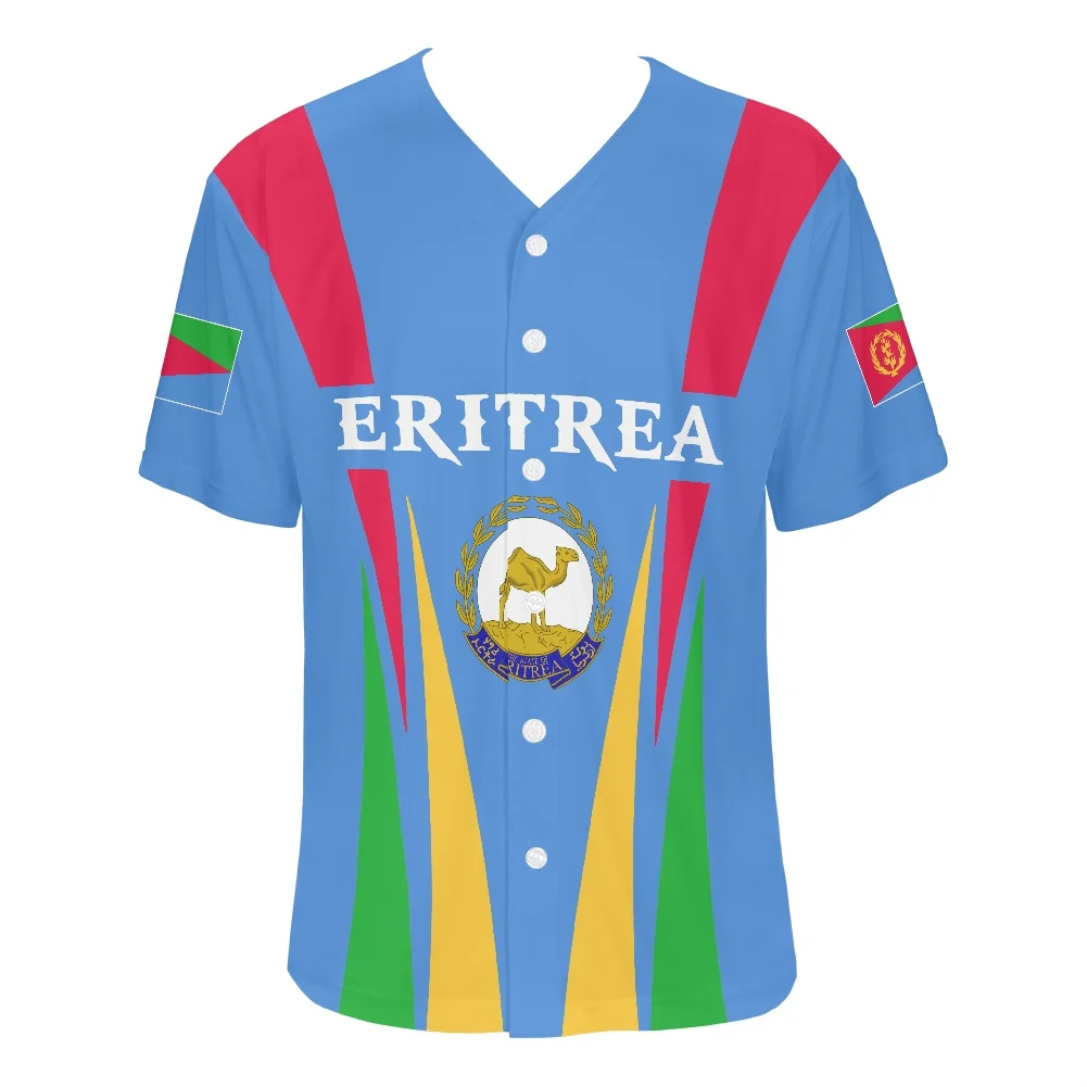 

Fashion Design 2022 The New Blue V-neck Short Sleeve Shirt Eritrea Printing Baseball Jersey For Street Hip Hop Baseball Tops