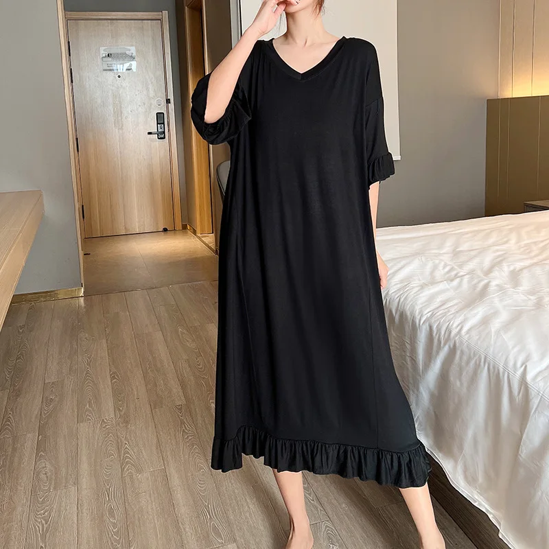 Modal Nightgown Women\'s New Short Sleeve Sleepwear Plus Size Homewear Summer Pajamas Night Dress Women Loose Casual Nightdress