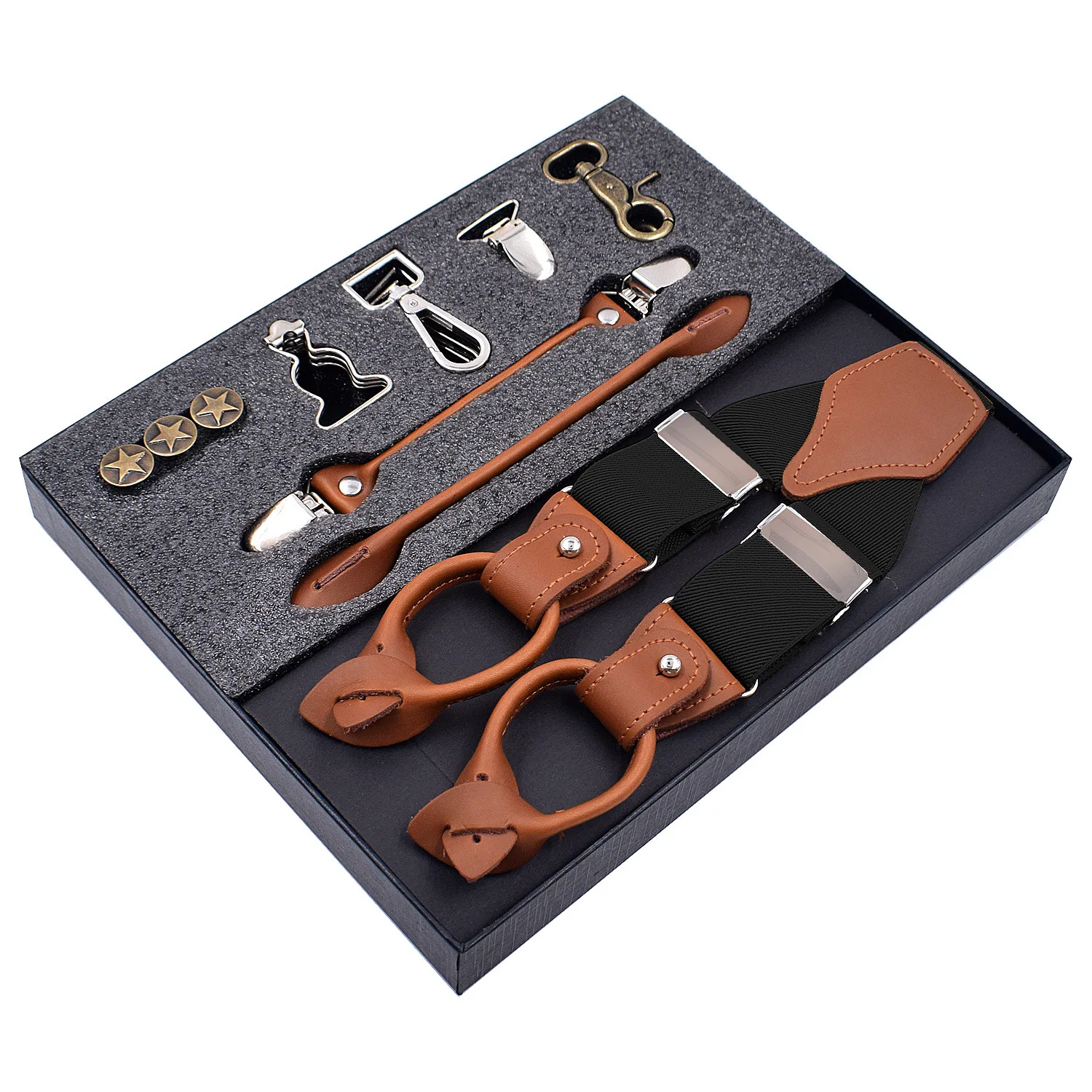 Multi Type DIY Suspenders for Men Elastic Adjustable Suspensors Trouser Braces Strap Leather Casual Suspensorios Gift Box Pack