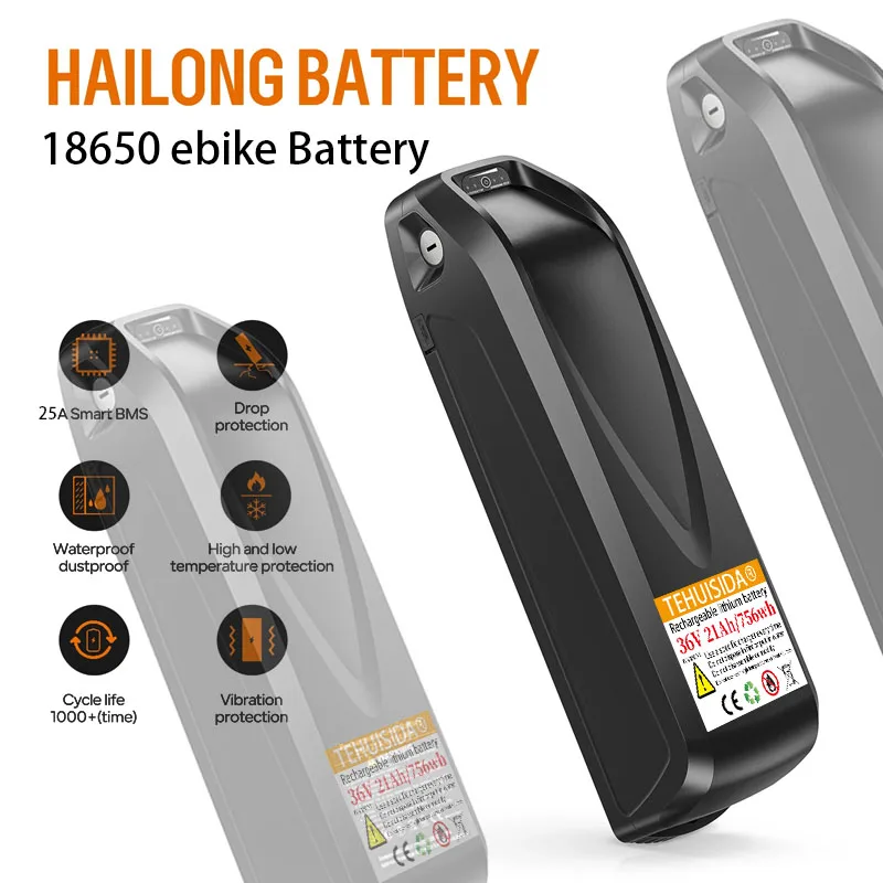 

Hailong Electric Bicycle Rechargeable Battery 36V 48V 52V 21AH Mountain Bike 18650 Battery Pack Built-in BMS for 1000W 500W 250W