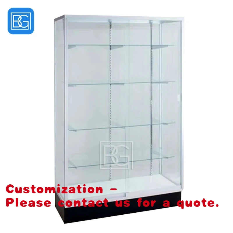 

Customize.Modern Glass Display Cabinet Black Base Spacious Shelves Retail Displays and Jewelry Showcases