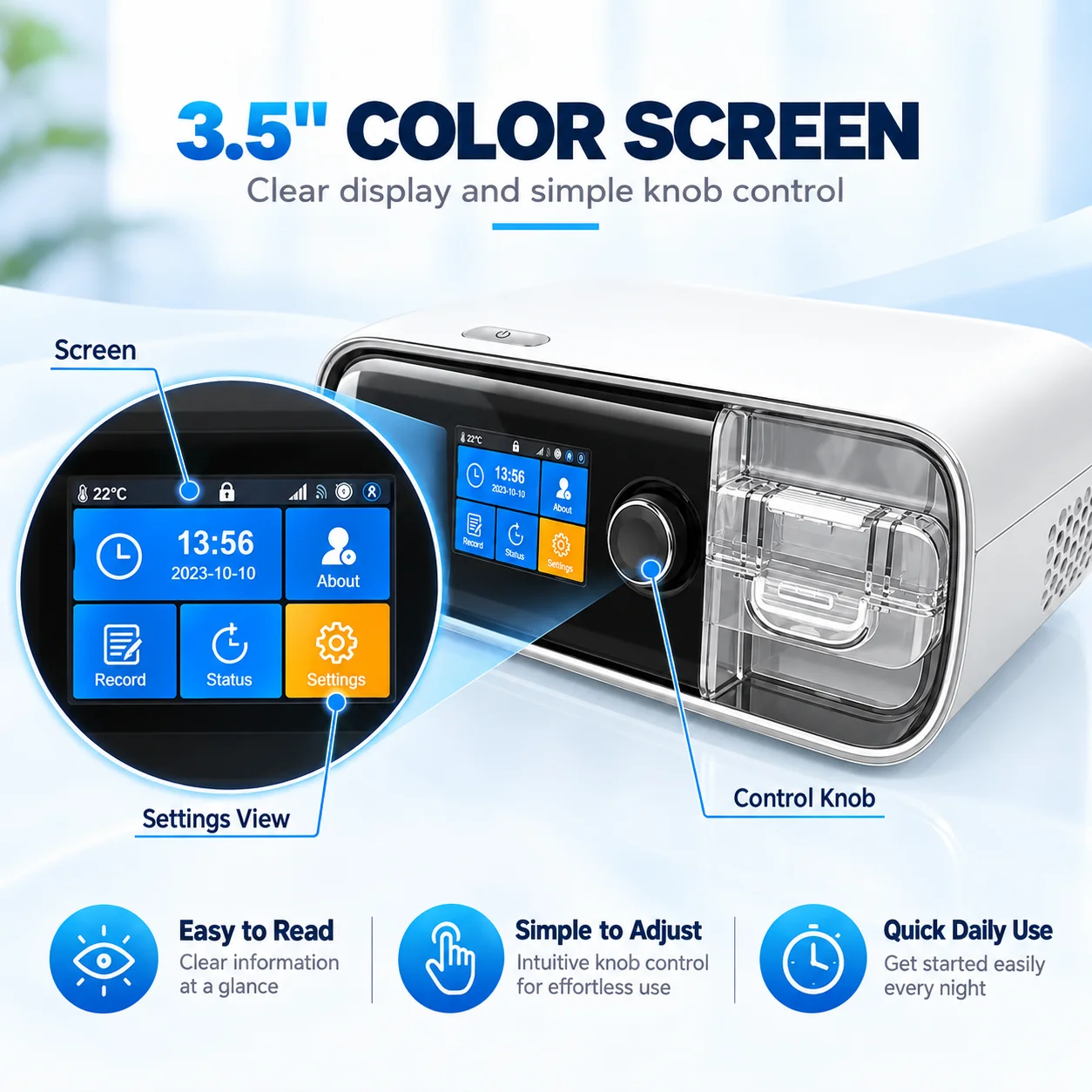 Resoxy DS6/20AH Auto CPAP Machine Automatic Pressure Adjustment Device 28dB Low Noise with SD-card For Home Travel Sleep