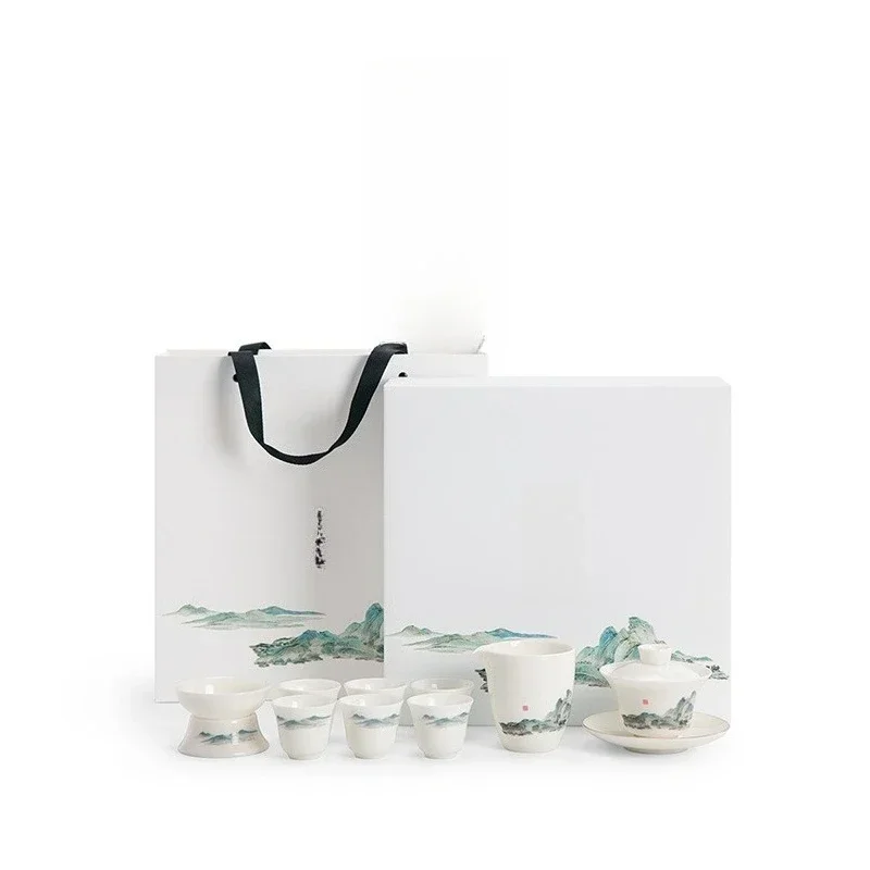 Qianli Jiangshan Kung Fu tea set, the whole set of household living room cover bowl teacup office