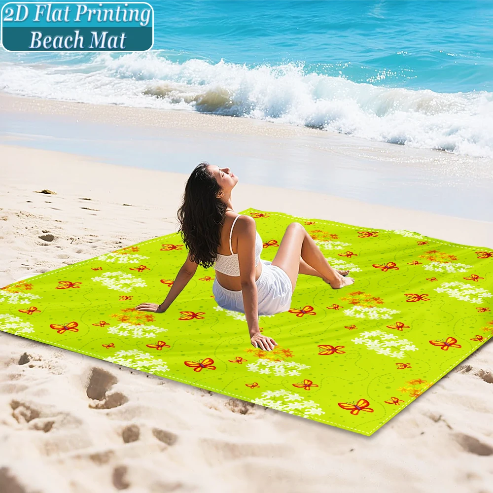 1-Piece Set, Summer Outdoor Beach Mat, Includes 4 Ground Stakes, Unique Printed Design, Fade-Resistant, Lightweight, Quick-Drying, Easy to Carry, Windproof and Sandproof, Fashionable and Trendy Outdoor Activity Decoration, Suitable for Beach, Camping, Picnics, Parties