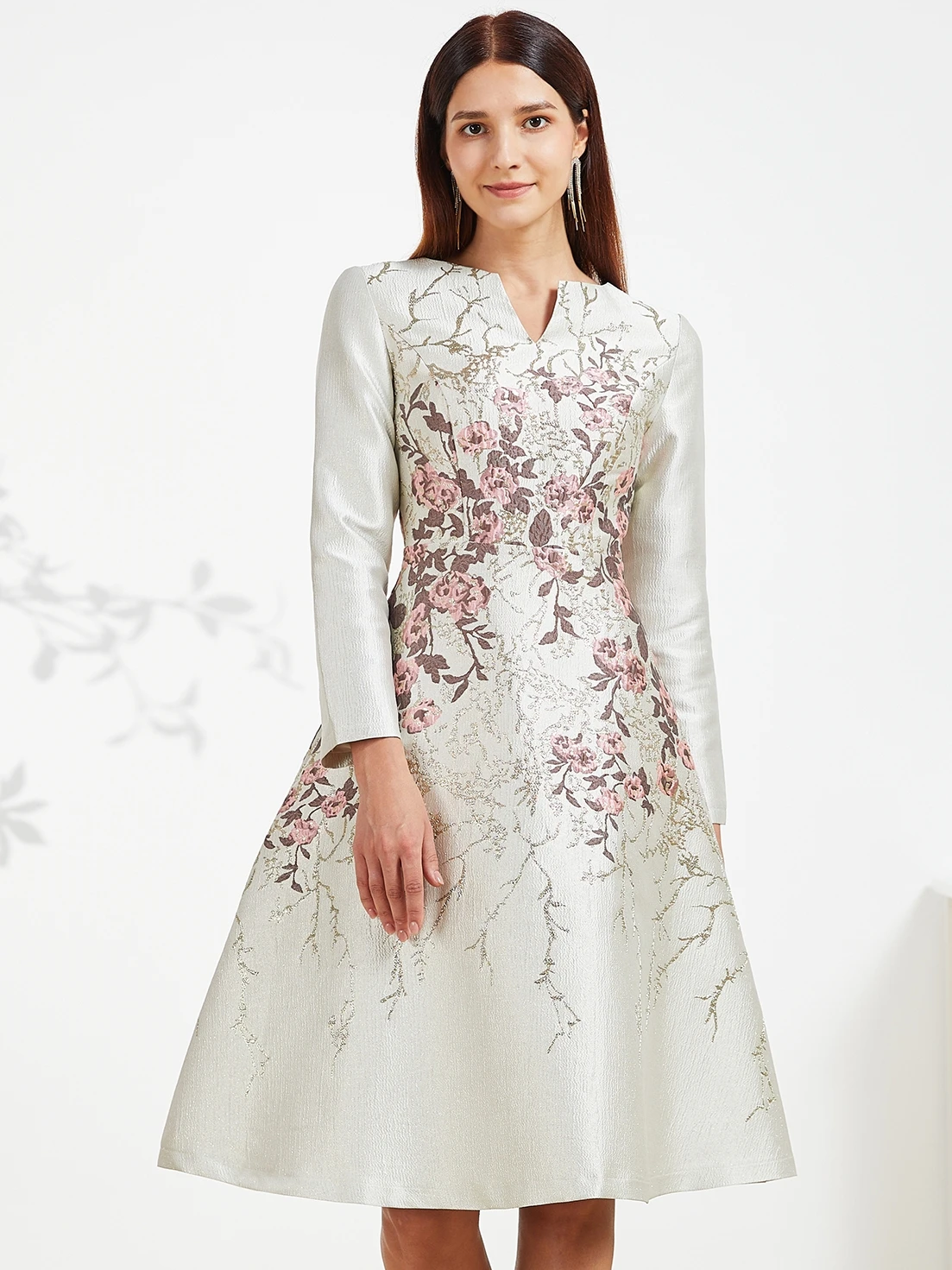 

Luxury Women Jacquard Fashion Party Dress Boho Floral Knee-Length Dress Casual Ladies Evening Club Maxi Clothing