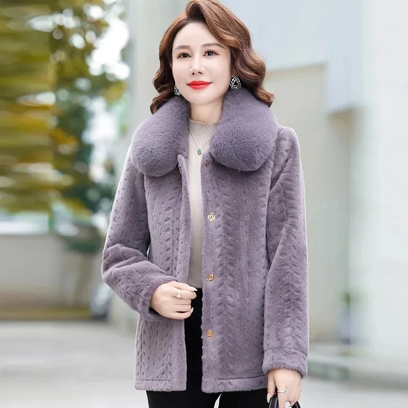 Winter Noble Mother's Fur Coat High Quality Thicken Imitation Mink Cashmere Coat Middle Aged Women Woolen Overcoat Fur Jackets