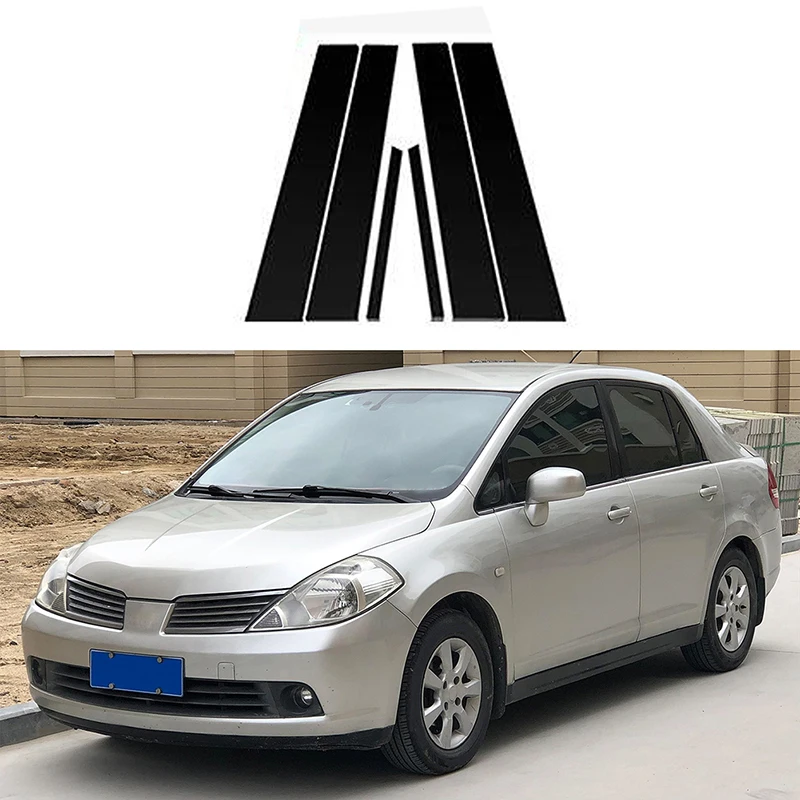 

6Pcs for Nissan Tiida 4Door Sedan 2006 2007 2008 2009 2010 2011 Door Window Pillar Posts Trim Molding Cover Stickers Accessories