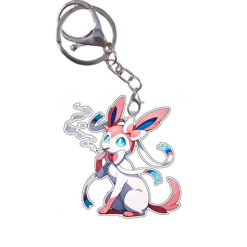 Pokemon Keychain Smoking Sylveon Flareon Umbreon Vaporeon Glaceon Espeon Funny Anime Game Characters Acrylic Pendant Decoration