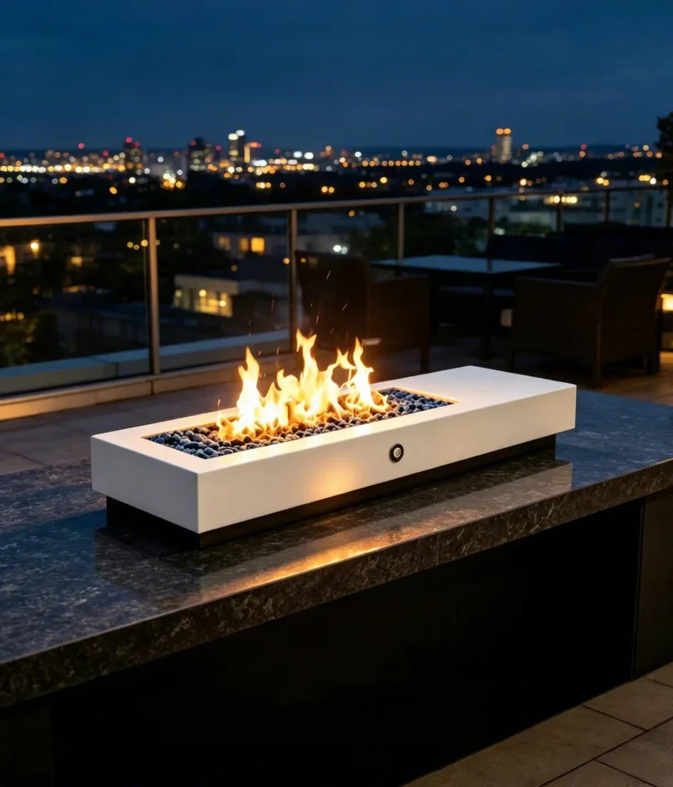 White Low-Profile Steel Outdoor Gas Fire Pit Table Modern Rectangular Propane Fire Bowl For Hotel Villa Patio Backyard Warm