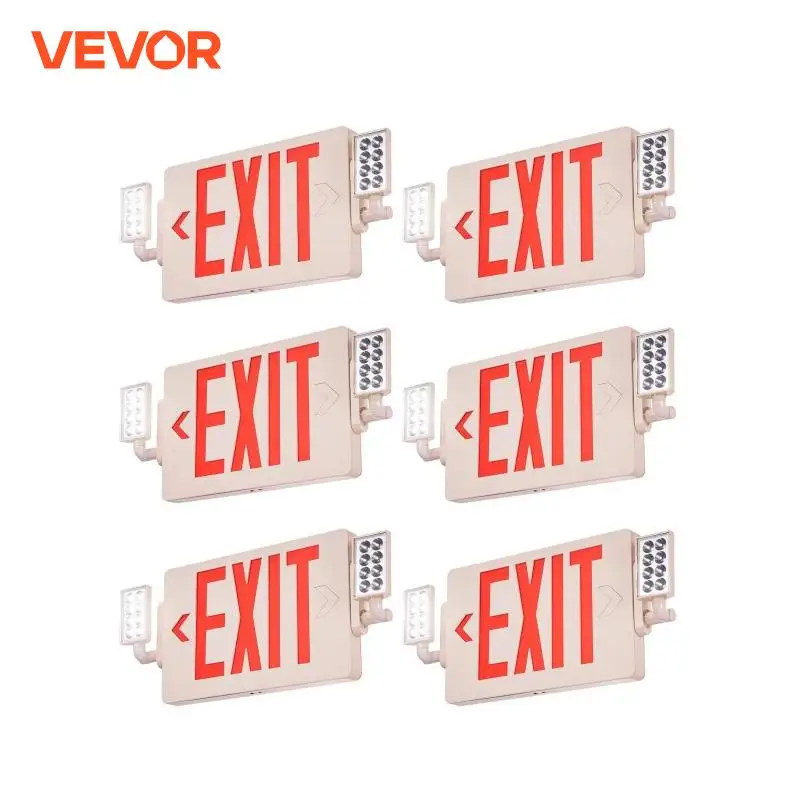 VEVOR 4/6 Pack Exit Sign with Emergency Lights Red Exit Sign Led Emergency Light Two LED Adjustable Head Emergency Exit Lights