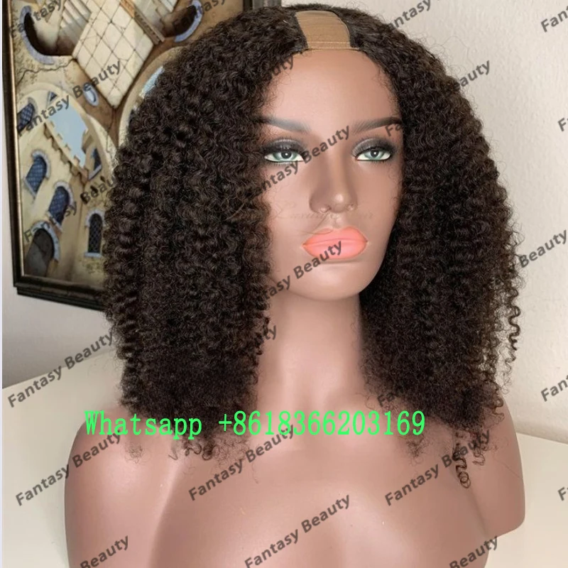 

Afro Black Women Virgin Human Hair Kinky Curly U Part Full Machine Made 180Density Wigs Daily Wear Natural Glueless V Part Wigs