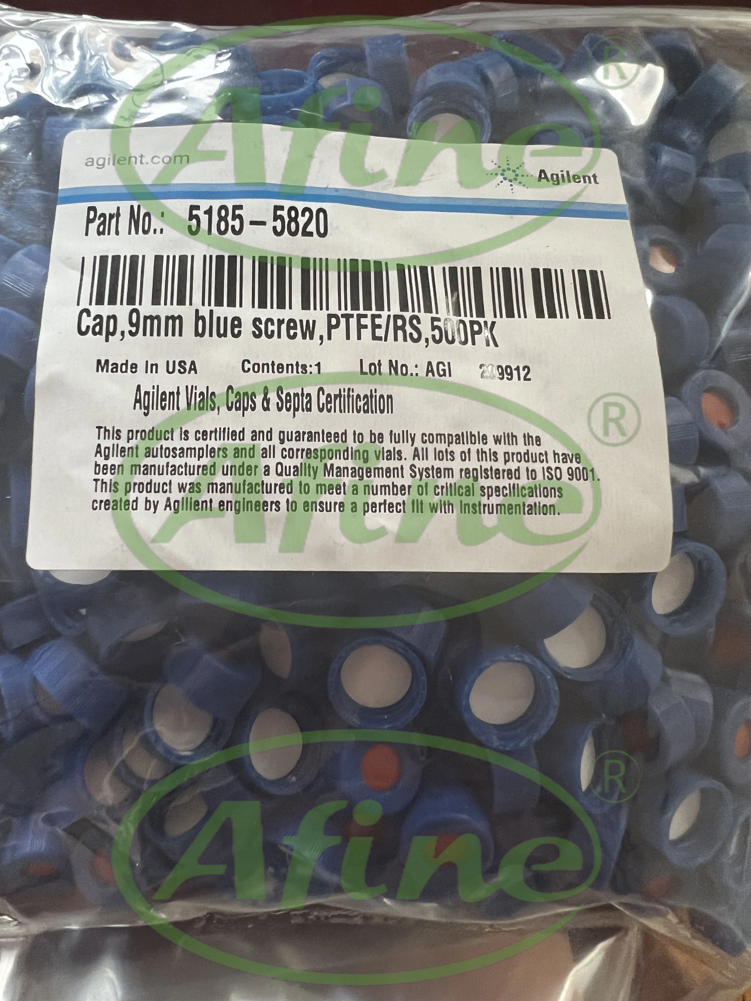 AFINE Agilent 5185-5820 2 mL Blue Screw Top Vials & Caps, PTFE/Red Silicone Septa, Substitute for 5190-1599, 500/Pk