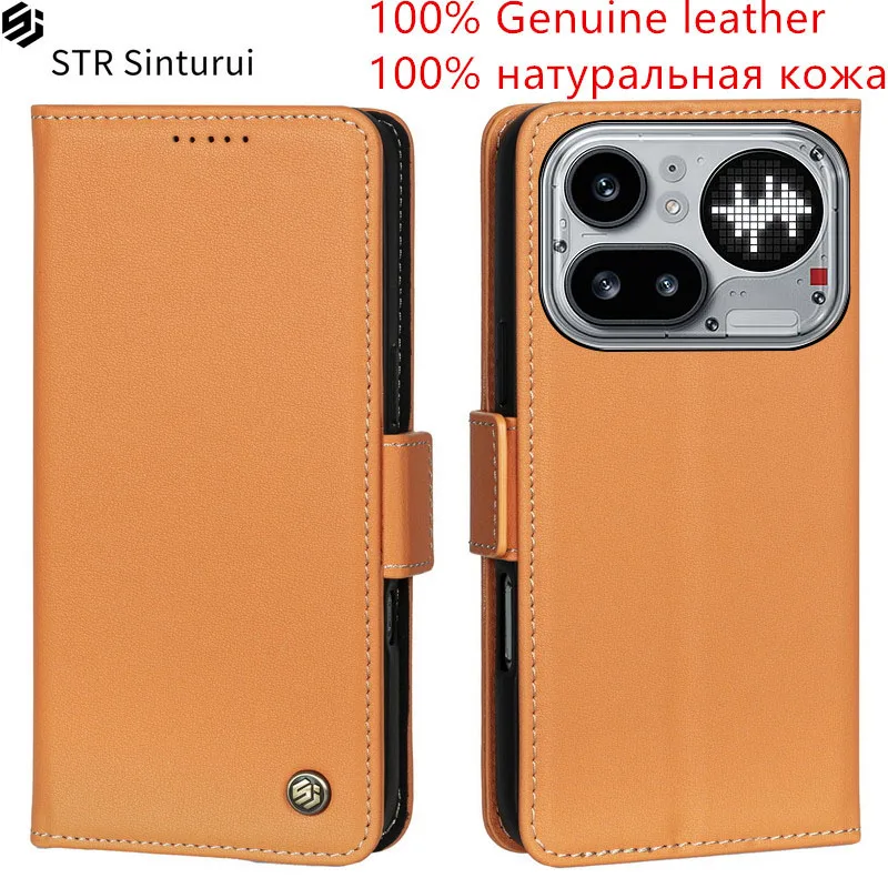 

STR 100% Genuine Nappa grain leather card Slot Wallet Cover For Nothing Phone (4a) Pro A069P A069 Flip shockproof phone Case