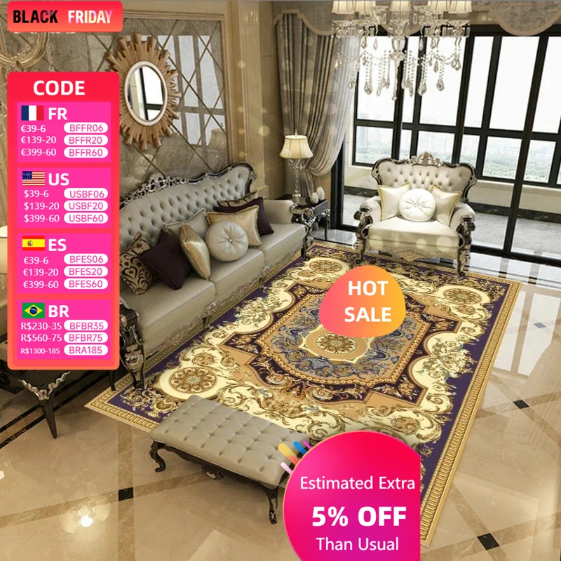 

Classical court style carpet European and American bedroom crystal velvet carpet, sofa coffee table living room carpet