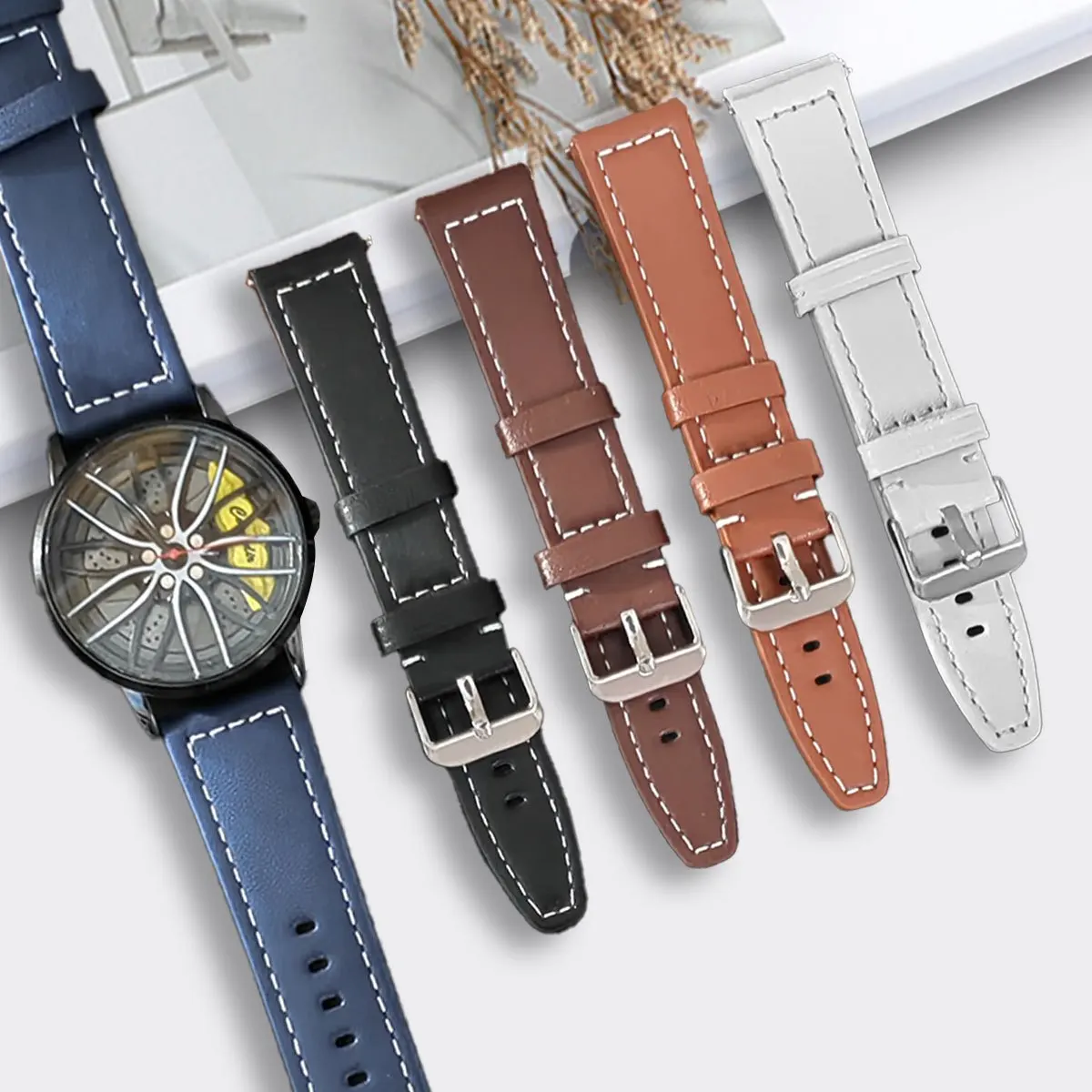 Genuine Leather Watch Strap with Plain Weave Soft Oil Edge for Smart Watch Strap 20mm 22mm For Men Watch Quick Release Version