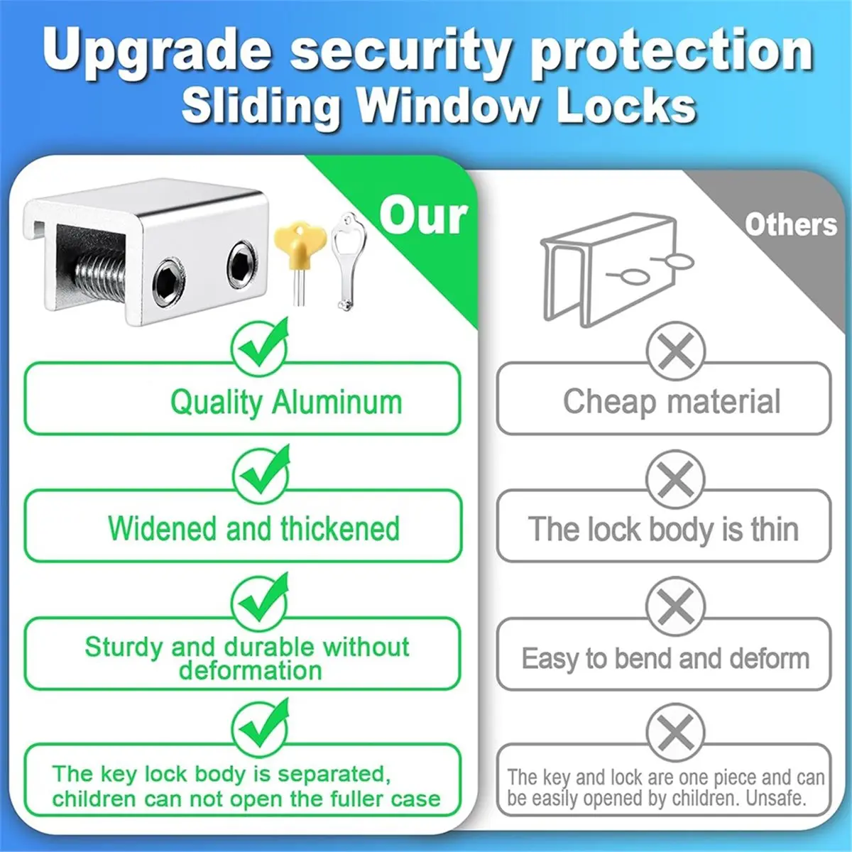giftnew 5 PCS Sliding Window Locks, Secure Window Lock with Key, Window Locks for Up and Down Horizontal Sliding