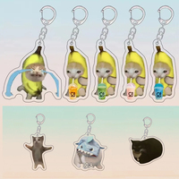 Happy Banana Cat Pendant Keychain Funny Cartoon Food Fruit Lanyard Keyring Bag Keys DIY Accessories Gifts for Friend Student