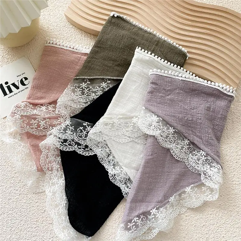 Foulard in cotone e lino Bandane Nastro per capelli Avvolgere la testa Sciarpa per capelli Sciarpa triangolare in pizzo francese Fascette per capelli multifunzionali per esterni