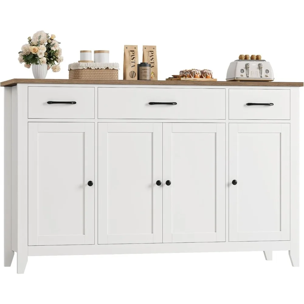 55" Buffet Cabinet, Modern Farmhouse Sideboard Buffet with Drawers, Large Kitchen Storage Cabinet with Adjustable