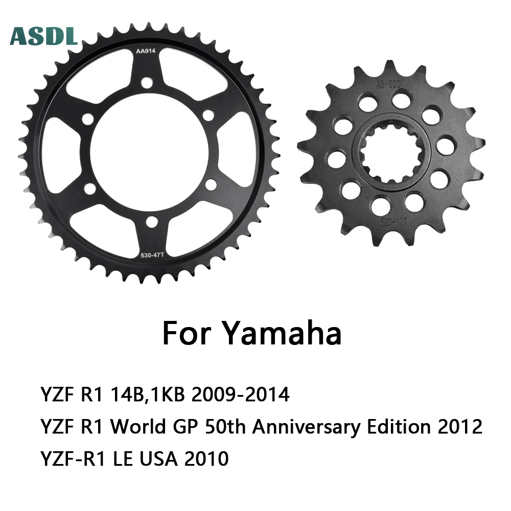 Задняя звездочка мотоцикла 530 47T 17T, карбюрационная сталь для Yamaha YZF R1 14B 2009-2014 YZF R1 World GP 2012 YZF-R1 LE USA 2010