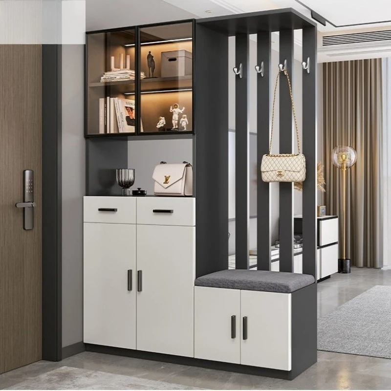 

Solid wood porch cabinet shoe cabinet combination door locker light luxury screen partition integrated cover multi-functional