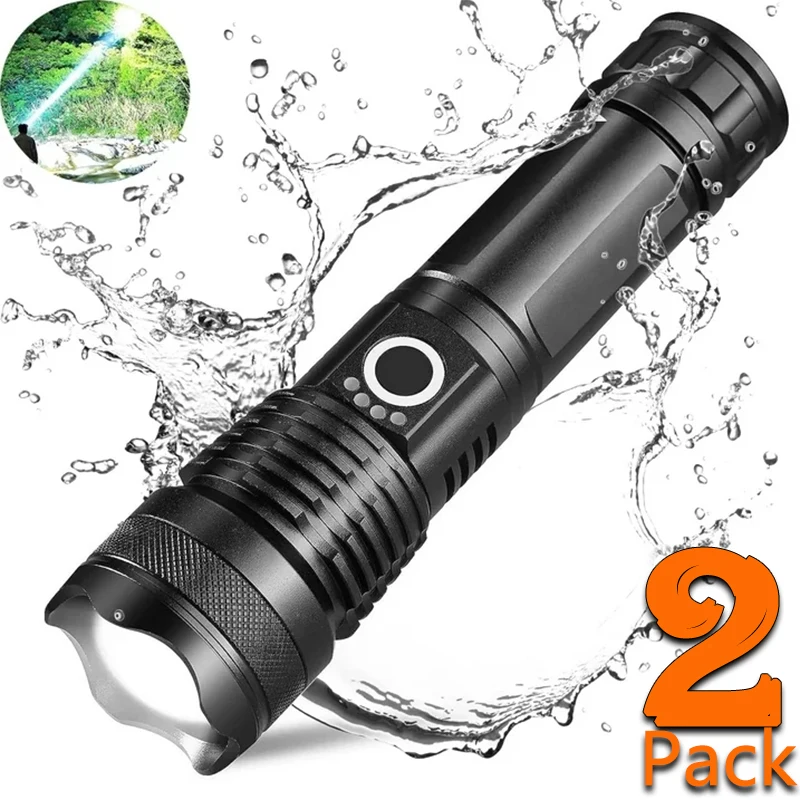 

Rechargeable Powerful Flashlight, Waterproof Very Bright Handheld LED USB Flashlights with Battery for Hiking Hunting