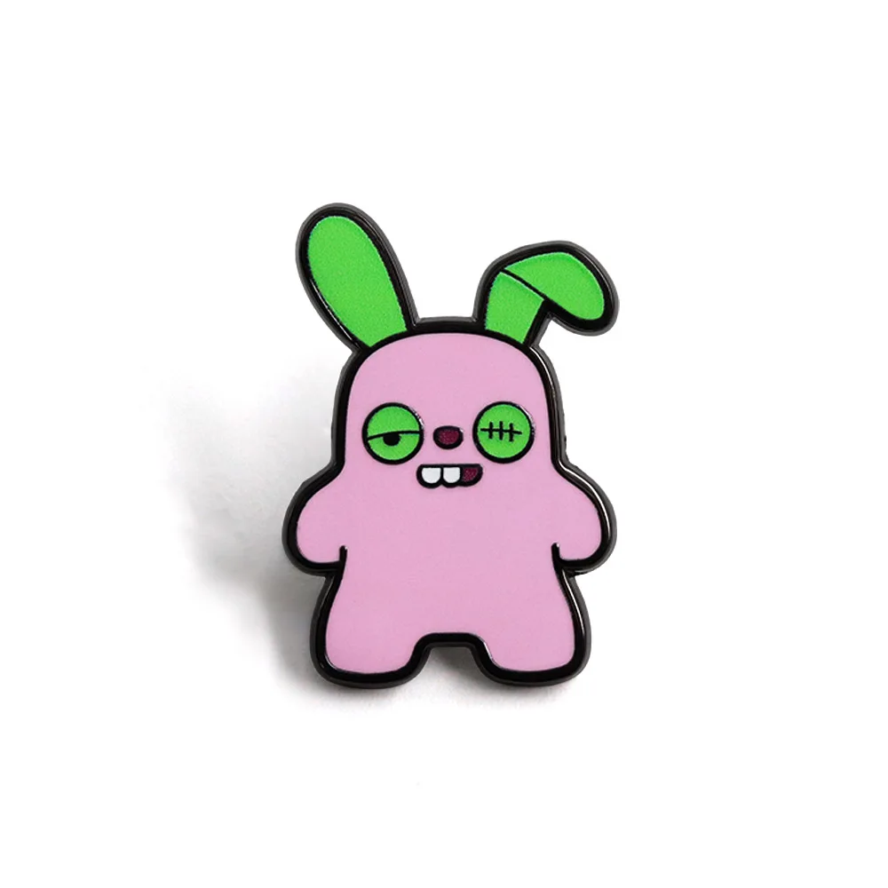 Ugly Cute Cartoon Rabbit Enamel Brooch Stitched Eye Monster Bunny Metal Pin Bag Clothing Decor Badge