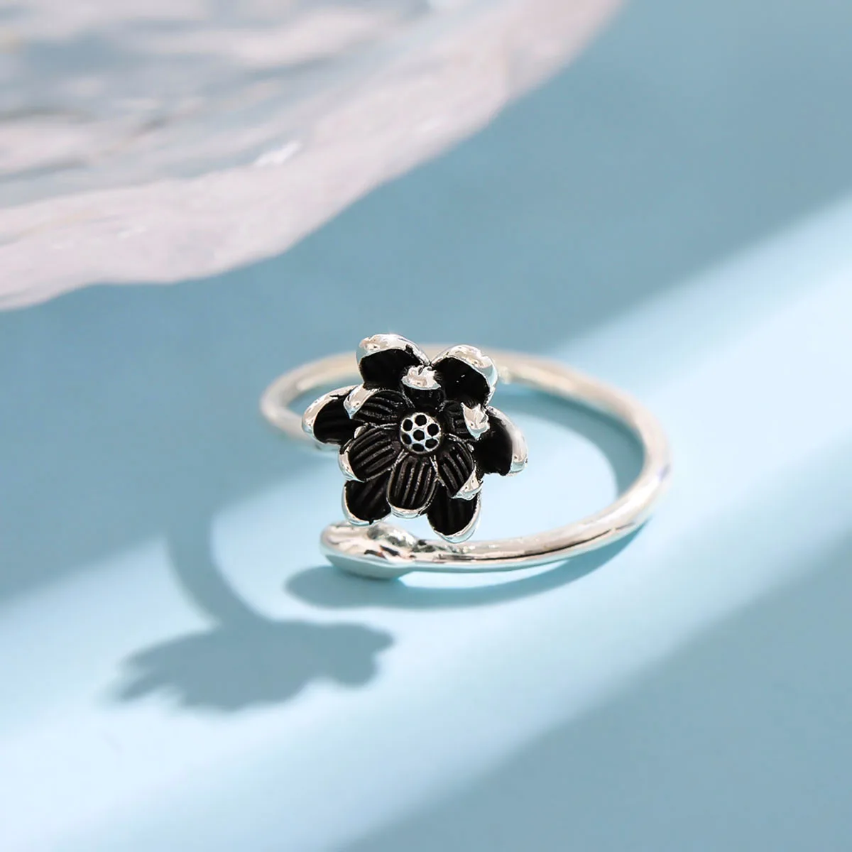 925 Sterling Silver Retro Lotus Opening Rings, simples Joalheria, temperamento flor, étnico, novo, R107