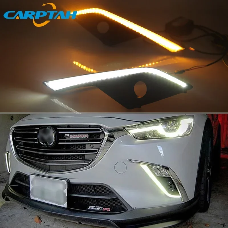 

Автомобильные светодиодные DRL 12 В дневные фонари для Mazda CX-3 CX3 2015-2019 желтый указатель поворота дневные ходовые фары авто дальние фары противотуманные фары