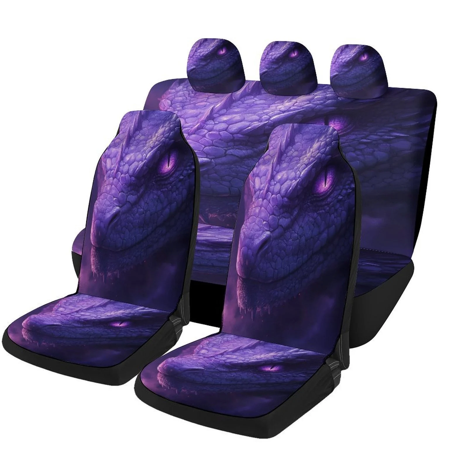 

Purple Dragon Head Themed Car Seat Covers Set For Most Cars, Decorative Fashionable High-quality Car Seat Protector Covers Full