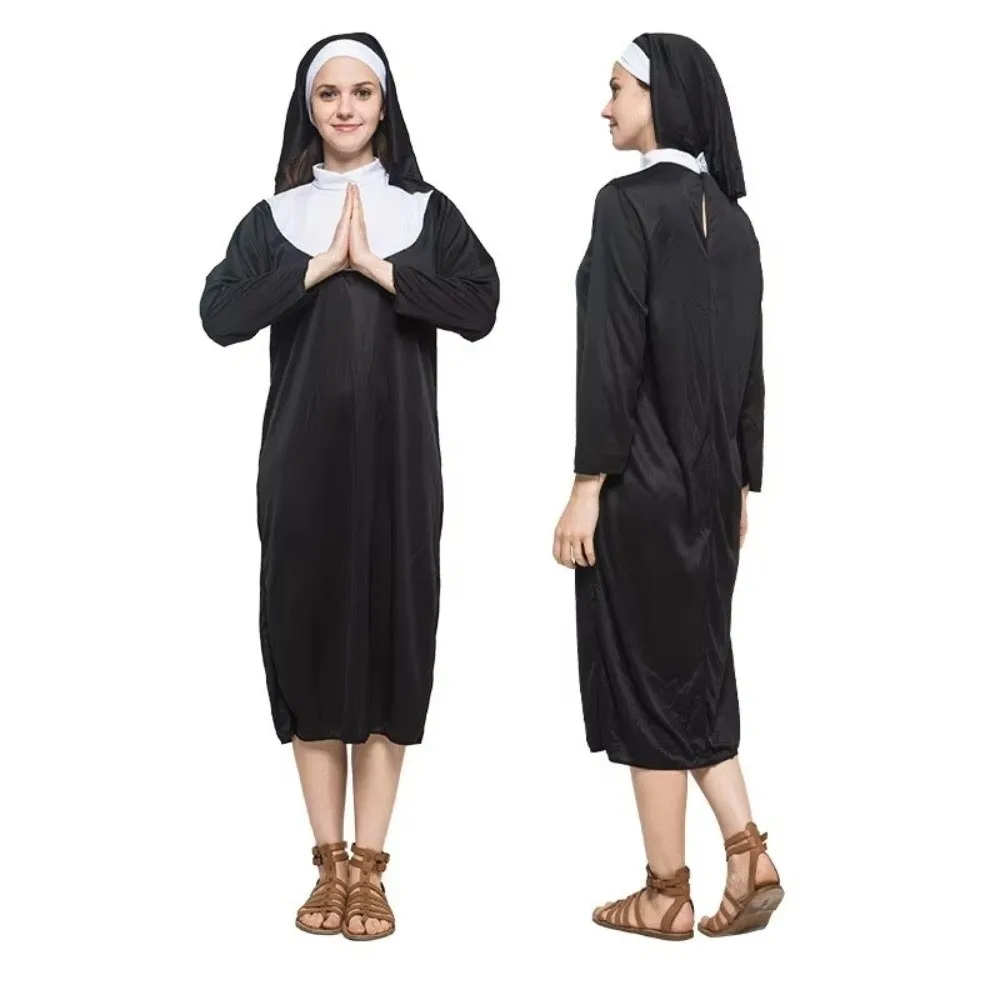 

Higih Quality Adult Size Father's Clothing Black Virgin Mary Nun Costume Priest Role Traditional Rob Cosplay Events